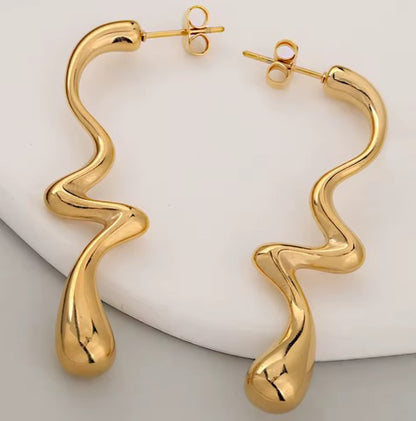 Stainless Steel Gold Plated Tarnish-Free  Irregular Water Drop Ear Stud
