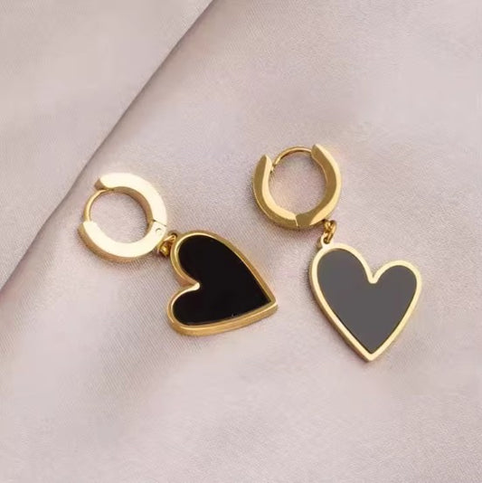 Stainless Steel Gold Plated Tarnish-Free Heart Drop Earrings