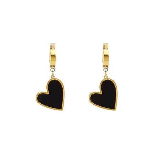 Stainless Steel Gold Plated Tarnish-Free Heart Drop Earrings