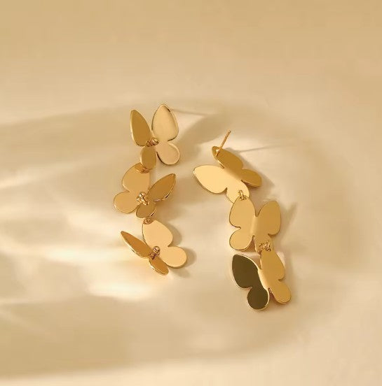 Stainless Stell Gold Plated Butterfly Drop Earrings