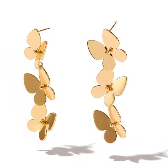 Stainless Stell Gold Plated Butterfly Drop Earrings