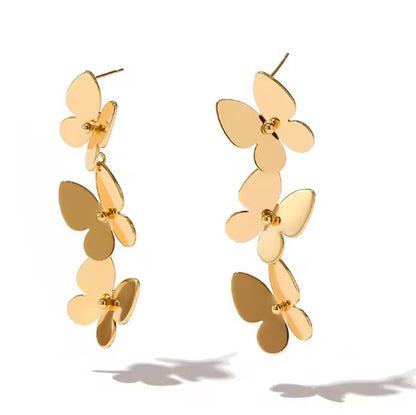 Stainless Stell Gold Plated Butterfly Drop Earrings