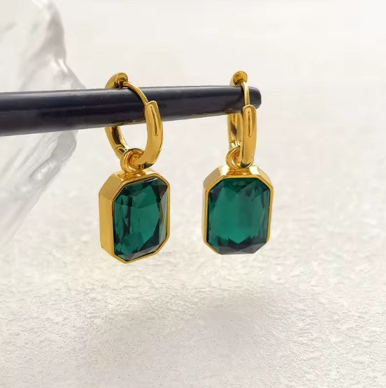 Emerald Envy Stainless Steel Gold Plated Hoop Earrings