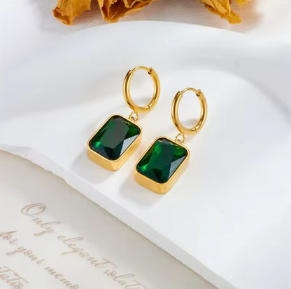 Emerald Envy Stainless Steel Gold Plated Hoop Earrings