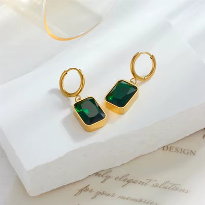 Emerald Envy Stainless Steel Gold Plated Hoop Earrings