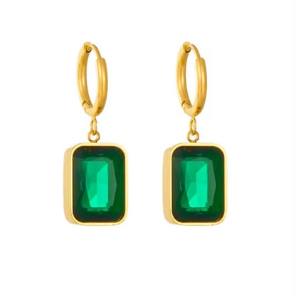 Emerald Envy Stainless Steel Gold Plated Hoop Earrings