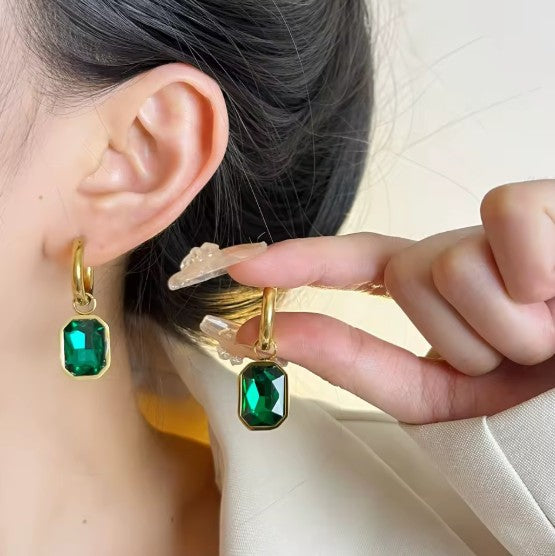 Emerald Envy Stainless Steel Gold Plated Hoop Earrings