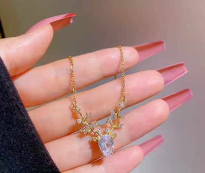 Deer Pendant Necklace With White  Zircons.