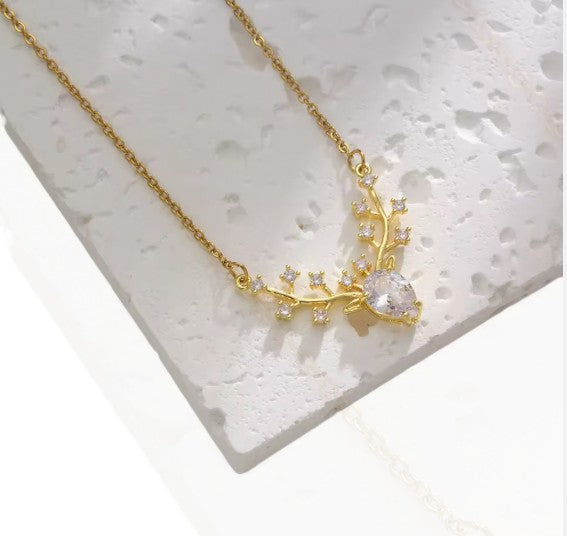 Deer Pendant Necklace With White  Zircons.