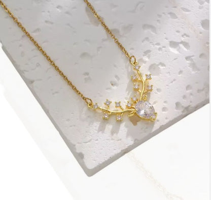 Deer Pendant Necklace With White  Zircons.