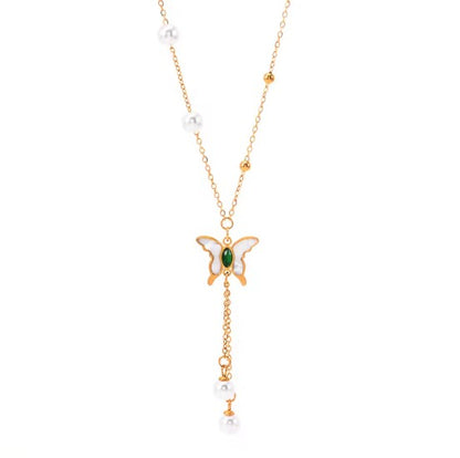 Butterfly Pearl Tassel Pendant Necklace
