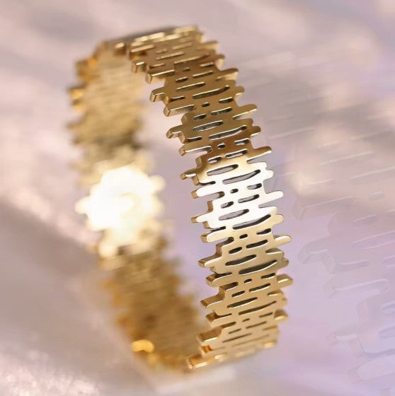 Stainless Steel Gold Plated Geometric Irregular Striped Broad Bracelet