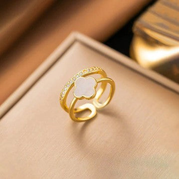 White Clover Themed Adjustable Finger Ring