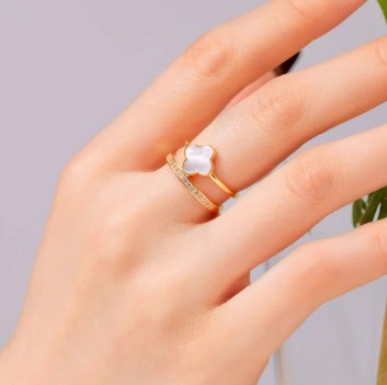 White Clover Themed Adjustable Finger Ring