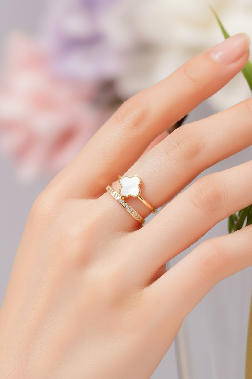 White Clover Themed Adjustable Finger Ring