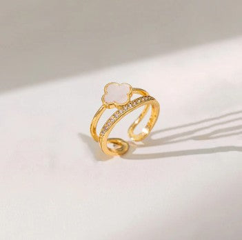 White Clover Themed Adjustable Finger Ring