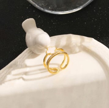 White Clover Themed Adjustable Finger Ring