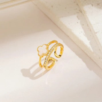 White Clover Themed Adjustable Finger Ring