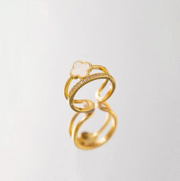 White Clover Themed Adjustable Finger Ring