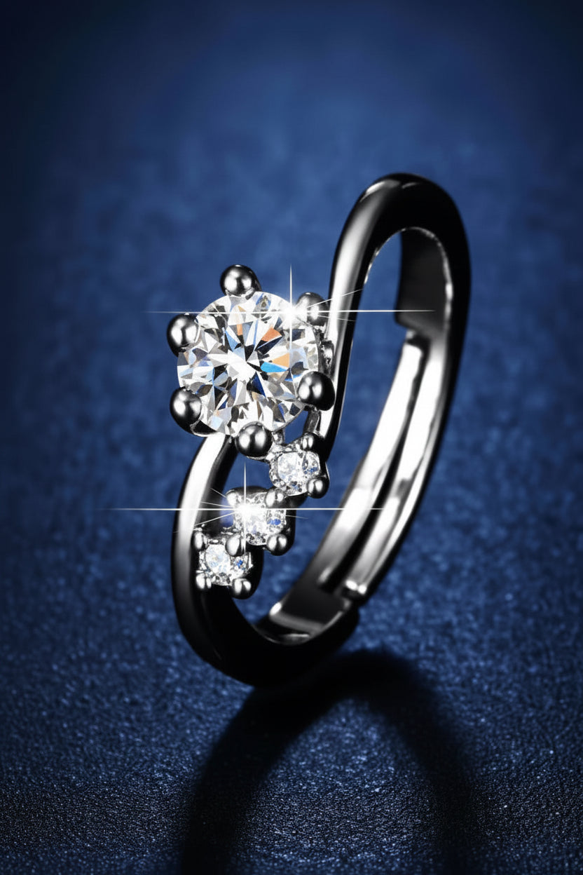 Silver Plated American Diamond Studded Contemporary Anti Tarnish Adjustable Finger Ring