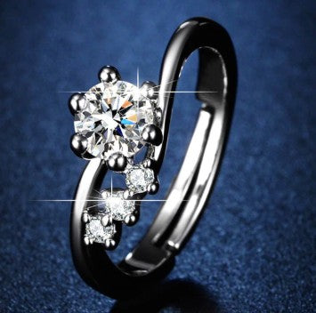 Silver Plated American Diamond Studded Contemporary Anti Tarnish Adjustable Finger Ring