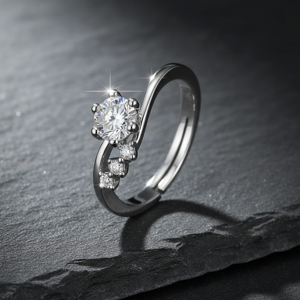 Silver Plated American Diamond Studded Contemporary Anti Tarnish Adjustable Finger Ring