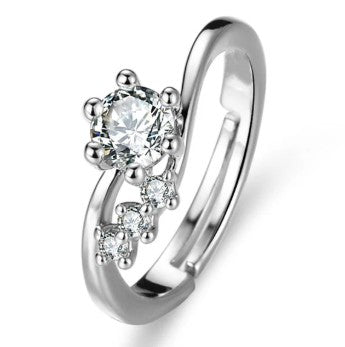 Silver Plated American Diamond Studded Contemporary Anti Tarnish Adjustable Finger Ring