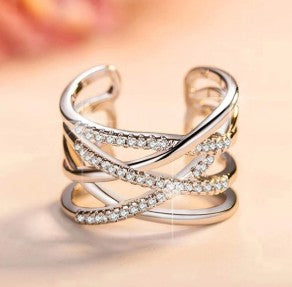 Silver Plated American Diamond Studded Contemporary Ring