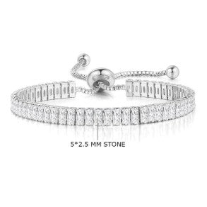 Silver Plated Rectangular Cut Cubic Zirconia White Matrix Anti Tarnish Tennis Bracelet