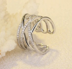 Silver Plated American Diamond Studded Contemporary Ring