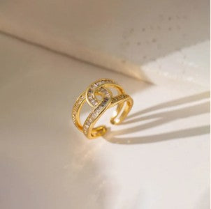 Interconnected white stone studded Adjustable Finger Ring