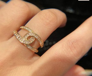 Interconnected white stone studded Adjustable Finger Ring