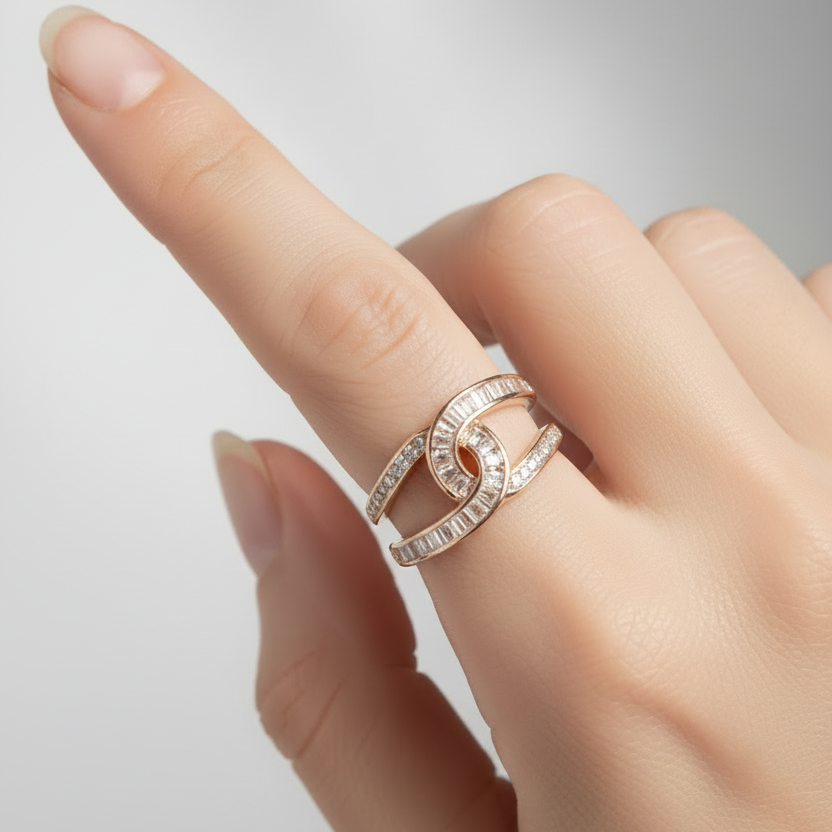 Interconnected white stone studded Adjustable Finger Ring