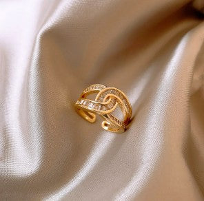 Interconnected white stone studded Adjustable Finger Ring