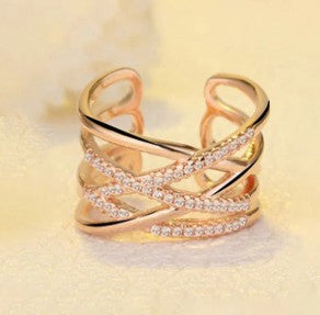 Rose Gold Plated American Diamond Studded Contemporary Adjustable Finger Ring