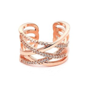 Rose Gold Plated American Diamond Studded Contemporary Adjustable Finger Ring