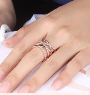 Rose Gold Plated American Diamond Studded Contemporary Adjustable Finger Ring