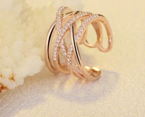 Rose Gold Plated American Diamond Studded Contemporary Adjustable Finger Ring