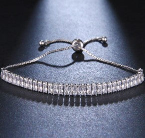 Silver Plated Rectangular Cut Cubic Zirconia White Matrix Anti Tarnish Tennis Bracelet