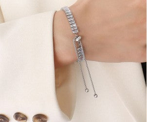 Silver Plated Rectangular Cut Cubic Zirconia White Matrix Anti Tarnish Tennis Bracelet