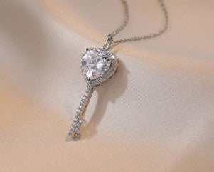 Silver Plated Anti Tarnish American Diamond Studded Heart Key Pendant
