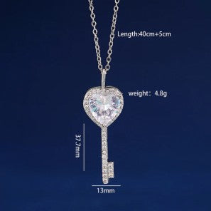 Silver Plated Anti Tarnish American Diamond Studded Heart Key Pendant