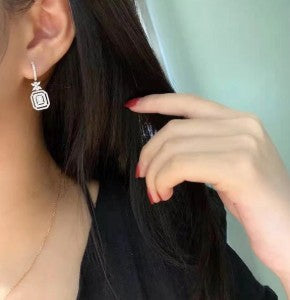 Silver Plated American Diamond Studded Iconic Luxury Geometric Drop Earrings