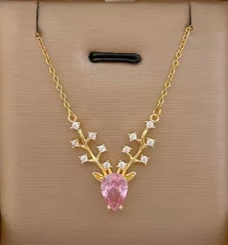 Pink Deer Antler Necklace with CZ stones