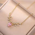 Pink Deer Antler Necklace with CZ stones