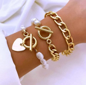 Golden Heart and Pearls Stack (Stack of 3)