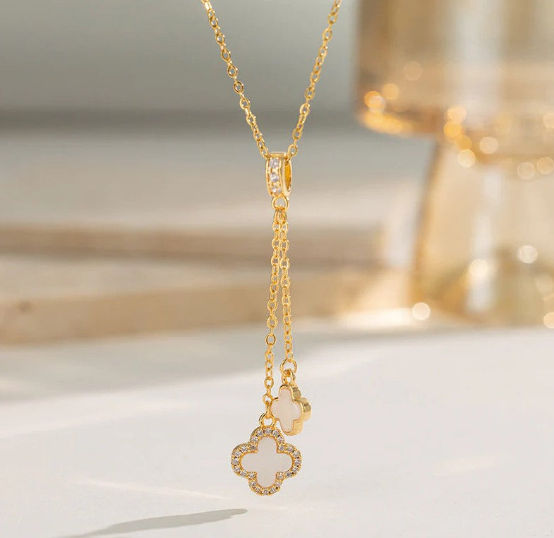 Duo Clover Drop Necklace