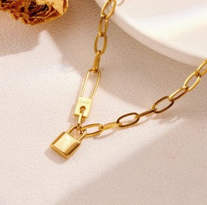 Edgy Gold Lock Chain Necklace