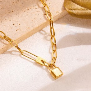 Edgy Gold Lock Chain Necklace