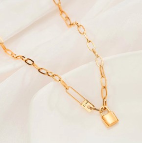 Edgy Gold Lock Chain Necklace